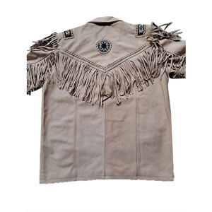 Men Cow Skin <b>Suede</b> Breathable Tassel Fringe <b>Leather</b> <b>Jacket</b> Turn-down Collar Western Style Casual Winter Coat 240g - Product Image 4