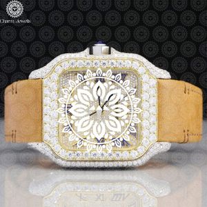 Charm Jewells Montre carrée mécanique de luxe pour hommes, incrustée de diamants, analogique, boîtier en acier inoxydable, bracelet en acier inoxydable, 38mm, 10 - Product Image 1