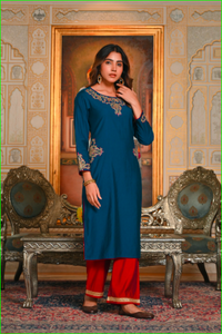 Conjunto de Kurta Maharani Bordado en Azul Rey con Dori - Product Image 5
