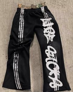 Custom Men's Streetwear 100% Cotton Distressed Printing Double Waist <b>Zip</b> <b>up</b> Hoodie and Sweatpants Set for Men - Product Image 4