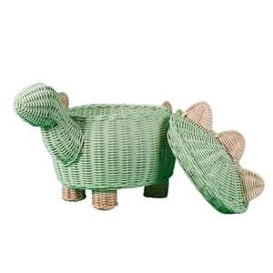<b>Wicker</b> Dino Toy Storage <b>Basket</b> With Lid Kids Furniture Bedroom Green Handwoven <b>Wicker</b> Dinosaur Animal Shape Toy Storage <b>Basket</b> - Product Image 1