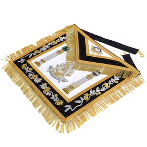Tablier de Maître Ancien de la Loge Bleue - Broderie à la main noire et or avec motifs de piliers - Product Image 5