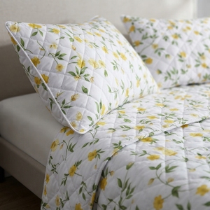 Parure de lit florale jaune 3 pièces, motif losanges, en mélange de coton T-150, literie toutes saisons, usage domestique, style durable - Product Image 3