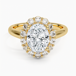 Bague de fiançailles vintage en or jaune avec diamant taille brillant rond, sertie pavé, forme fleur, bijoux fins pour femme - Product Image 1