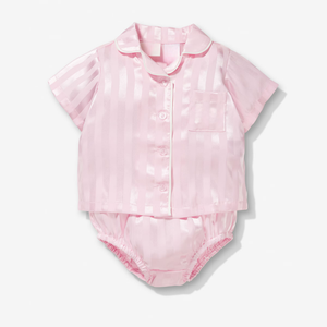 Ensemble pyjama en satin rayé rose bébé, doux et soyeux, deux pièces pour bébé, pour dormir et se détendre - Product Image 6
