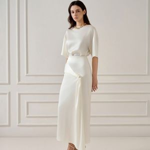 Jupe longue en soie mélangée LIIA pour femme, collection 2026, style haute couture, modèle Mison en satin torsadé à l'avant, vêtements féminins tendance - Product Image 2