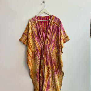 Robe longue vintage en soie crêpe, style bohème, douce et confortable, robe kaftan pour se détendre - Product Image 1