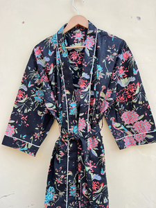 Bata Kimono de Algodón 100% Tejido con Estampado de Dibujos Animados para Mujer, Camisón de Verano Hecho a Mano, Cuello en V, Cintura Elástica, Largo Completo, ODM, Todas las Temporadas - Product Image 4