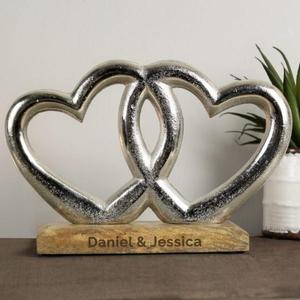 Corazones de Plata Fundidos a Mano con Base de Madera, Adornos Decorativos para el Hogar, Diseños Modernos Personalizables, Pieza Decorativa Navideña - Product Image 6