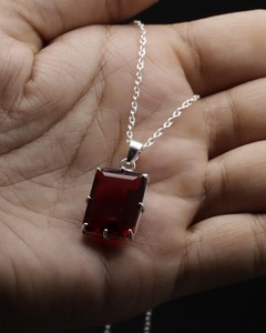 Lab Grown <b>Ruby</b> Pendant <b>Necklace</b> Synthetic Red Gemstone Jewelry Luxury Gift Wholesale Supplier Energy Healing Stone - Product Image 2