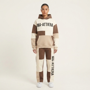 Conjunto de Sudadera con Capucha Oversize y Pantalones Deportivos para Mujer, con Bloques de Color, Estampado Gráfico y Bolsillo Canguro - Product Image 1