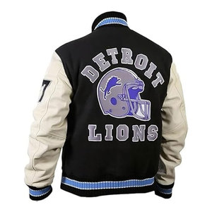 Chaqueta Varsity para Hombre, Chaqueta de Béisbol de Lana, Azul, Estilo Casual Urbano, Chaqueta de Moda, Mezcla de Algodón, Chaqueta Letterman con Mangas de Diferentes Materiales - Product Image 3
