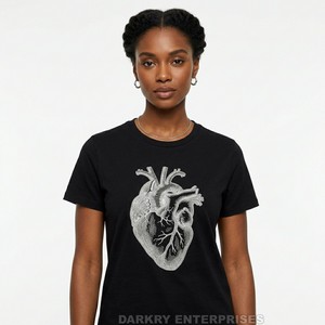 T-shirt personnalisé pour femme avec motif cœur anatomique, style vintage, en coton – Fabricant et fournisseur en gros de vêtements - Product Image 1