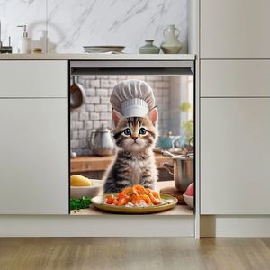 Cover porta magnetica per lavastoviglie a tema Cat Chef adesivo 25.6*23 pollici facile da pulire senza colla magneti da frigo per cucina casa - Product Image 1