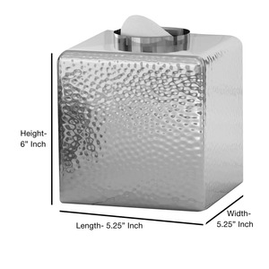 Decorative <b>Silver</b> Hammered Tissue Box Holder Premium Metal Tissue Cover Perfect For <b>Coffee</b> <b>Table</b> And Dining <b>Table</b> From India - Product Image 3