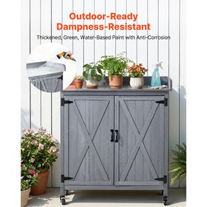 Mesa de Jardinería para Exteriores con Gabinete de Almacenamiento de Madera, Tablero de Hierro Galvanizado de 36 x 16 Pulgadas, para Trabajos de Jardinería en Hoteles - Product Image 6