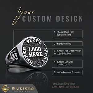 Bague personnalisée BOJ 029, gravée avec votre nom et vos logos sur mesure, faite à la main en argent 925 plaqué or, design unique, prix bas, en solde - Product Image 3
