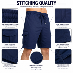 Shorts coupe-vent pour homme en tissu Oxford bleu marine uni, taille mi-haute, braguette zippée, style décontracté Bermuda avec poches, respirant, haute qualité - Product Image 5