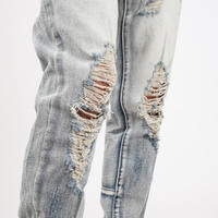 Jean en denim premium pour homme, taille mi-haute, coupe droite, en coton écologique, style streetwear, brodé, délavé clair, effet usé, pour l'été et le printemps