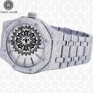 Montre de luxe Charm_Jewells en acier inoxydable, boîtier rond de 42 mm, incrustée de diamants, mouvement à quartz analogique, design unisexe tendance - Product Image 2