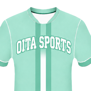 Camiseta Deportiva de Manga Larga Verde Menta y Blanca con Cuello Redondo y Rayas Verticales para Entrenamiento Atlético, Uniforme de Béisbol - Product Image 3