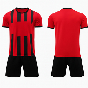 Red Black <b>Soccer</b> Jersey Set Flag Solid Printed Front Quick Dry Polyester Football Uniform Custom Teamwear Short Sleeve Match Kit - Product Image 1
