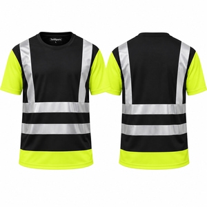 Men's <b>Hi</b> Visibility Reflective Work <b>T</b>-<b>Shirt</b> Black Yellow Short Sleeve Safety <b>Shirt</b> Polyester Construction Uniform - Product Image 4