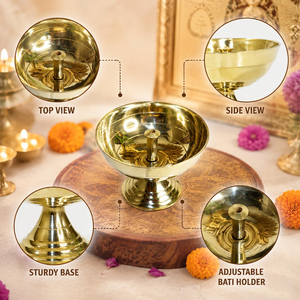 Handcrafted Brass <b>Pooja</b> Diya with Wick Holder | Traditional Golden Oil Lamp <b>for</b> <b>Mandir</b> <b>Home</b> Temple Diwali Festive Decor - Product Image 4
