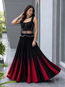 Lehenga en coton au design élégant avec cordon ajustable et blouse en coton entièrement cousue, prêt à porter, spécial Navratri - Product Image 1