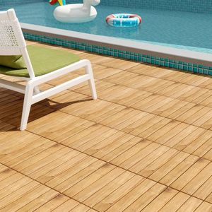 30 Pezzi di Piastrelle Incastrabili in Legno di Acacia 12 X 12 Pollici per Patio e Terrazza con Listelli Dritti - Product Image 2