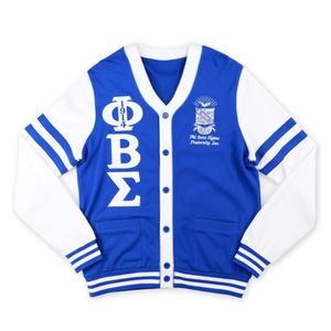 Cárdigan Ligero de Forro Polar Phi Beta Sigma, Azul Rey y Blanco, con Botones y Letras Griegas, Ropa de Fraternidad, Corte Elegante - Product Image 2