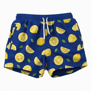 <b>Men's</b> Blue Lemon Print Swim <b>Shorts</b> Quick Dry Drawstring Elastic Waist Casual Beach Trunks - Product Image 1