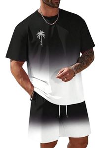 Ensemble T-shirt et short délavé effet soleil pour homme – Tenue streetwear vintage deux pièces assortie – Vêtements décontractés d'été personnalisables - Product Image 1