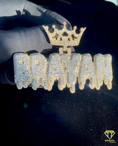 Pendentif de luxe « BRAYAN » avec couronne et diamant Moissanite, chaîne cubaine, bijoux Hip Hop - Product Image 1