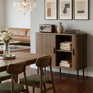 Walnut Wood Coffee Bar Cabinet <b>Sideboard</b> with Storage Space <b>Sideboards</b> Category-Buffet Cabinet - Product Image 1