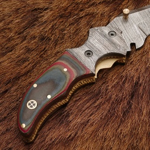 Pasha Enterprises Industrial Grade Damascus Steel Folding Pocket Knife <b>Multi</b>-functional Outdoor Sheet Handle Leather Sheath - Product Image 2