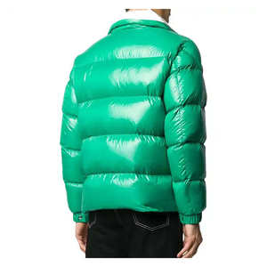 Chaqueta Acolchada Verde para Hombre, Cuello Alto, Cierre de Cremallera, Resistente al Viento, Rellena de Plumón, Abrigo Casual de Invierno, Largo Regular, Poliéster Grueso - Product Image 3