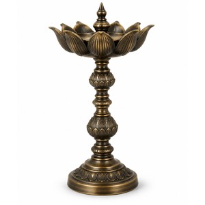 Oxidized Brass Lotus Diya Stand Wholesale | Handcrafted Indian <b>Oil</b> <b>Lamp</b> Holder - Product Image 1