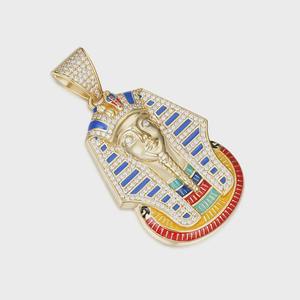 Colgante de Cabeza de Faraón con Diamantes Moissanite, Detalles de Esmalte Colorido, Diseño Iced Out Inspirado en la Realeza Egipcia y el Hip Hop - Product Image 4