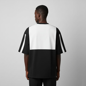 Nouveaux T-shirts pour hommes tendance et surdimensionnés, épaules tombantes, col rond, manches courtes, coupe ample, 100% coton, bicolore, style hip-hop. - Product Image 4