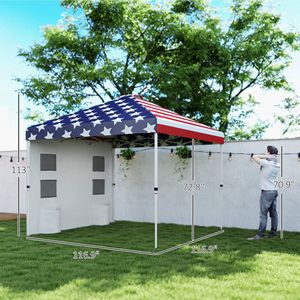 Tenda a baldacchino 3x3m con protezione solare istantanea, altezza regolabile e tasche portaoggetti, stampa bandiera americana - Product Image 3