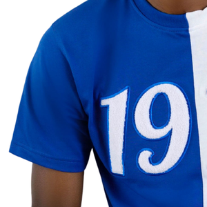 เสื้อยืดเชนิลล์ Phi Beta Sigma Half 1914 สีน้ำเงินขาว สำหรับผู้ชาย ลายตัวอักษรกรีก เสื้อยืดพรีเมียมสำหรับสมาคมนักศึกษา แขนสั้น ทรงคลาสสิก - Product Image 3