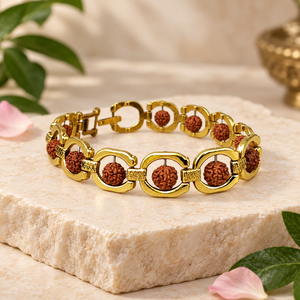 Bracelet chaîne Rudraksha en laiton plaqué or SOULWISE, bijoux religieux unisexe, style bouddhiste, design à maillons, cadeau - Product Image 2