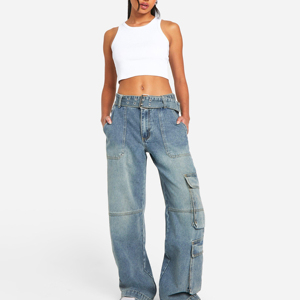NURJENNA INDUSTRIES 2026 Nueva Moda Jeans Cargo de Mezclilla para Mujer, Ecológicos, 100% Algodón, Cintura Media, Corte Regular, Casual, con Logotipo Personalizado - Product Image 3