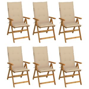 Chaises de patio pliantes en bois d'acacia massif avec coussins, ensemble de 6 pièces - Product Image 1