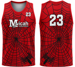 Uniforme de basket-ball professionnel personnalisé Micah Corporation, respirant, à séchage rapide, motif toile d'araignée, coupe élégante sans manches, personnalisable - Product Image 1