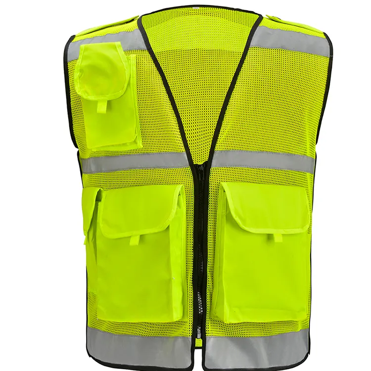 Chaleco ejecutivo Hi Vis VIZ, chaleco de malla reflectante de alta visibilidad, seguridad multibolsillo con rayas reflectantes, chaleco de verano para hombre