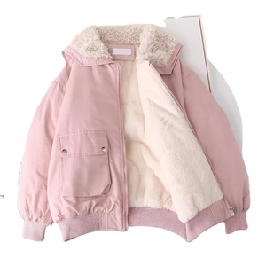 Short <b>Parkas</b> <b>Women</b> Pink Fleece Down Coats Fashion Hairy Puffer Jacket Ladies Korean Pockets Thick Cotton Padded Outwear - Product Image 1