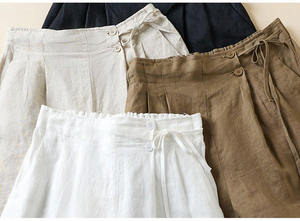 Shorts de Verano para Mujer, de Algodón y Lino, con Botones y Cordón Ajustable en la Cintura Elástica, Corte en A, Pierna Ancha, Casuales - Product Image 2