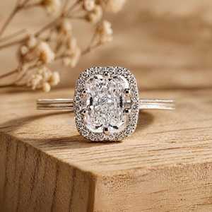Anillo de Compromiso con Halo de Diamantes Cultivados en Laboratorio con Certificación IGI, Corte Radiante, en Oro Sólido de 10K, 14K, 18K, Oro Blanco, Rosa y Amarillo, Anillo Clásico - Product Image 1